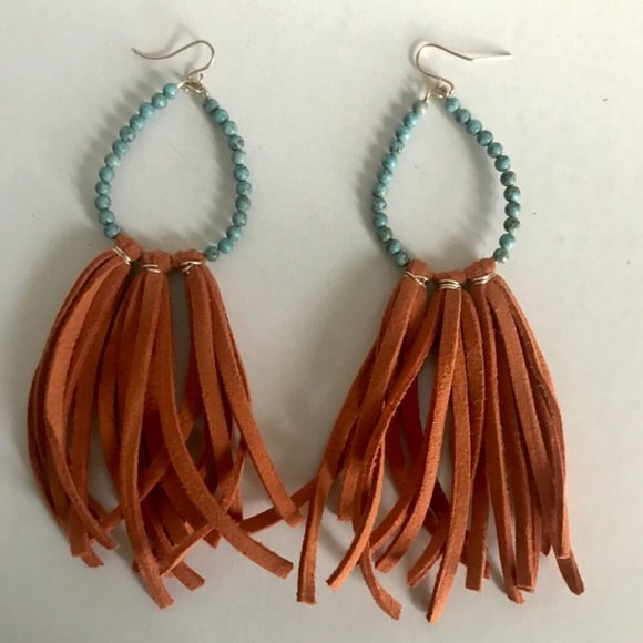 Killamerch Handmade Stone Drop Leather Earrings - Picture 1 of 6